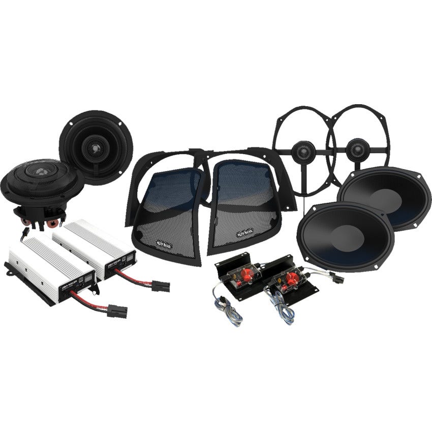 Wild Boar Audio 800-Watt Amp/Speaker Kit W/Cut In Lid Adapter 4 Harley