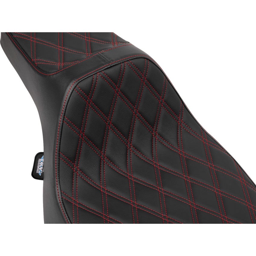Drag EXT Reach Double Diamond Red Stitch Vinyl Predator 3 Seat Harley 23-25 FL