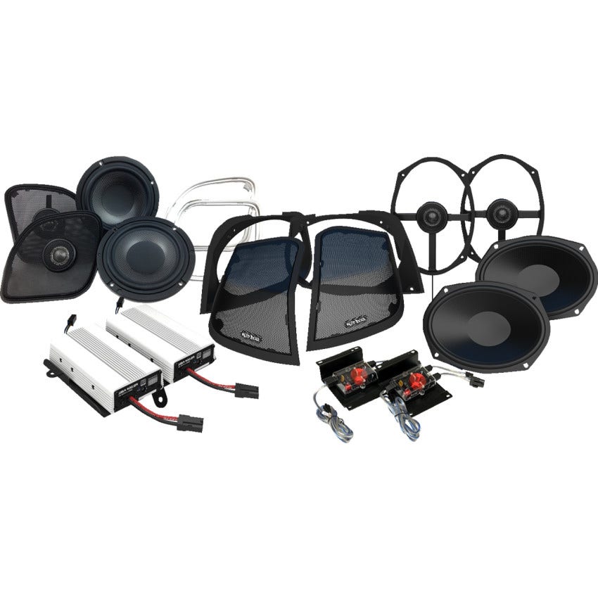 Wild Boar Audio 800-Watt Amp/Speaker Kit W/Cut In Lid Adapter 4 Harley