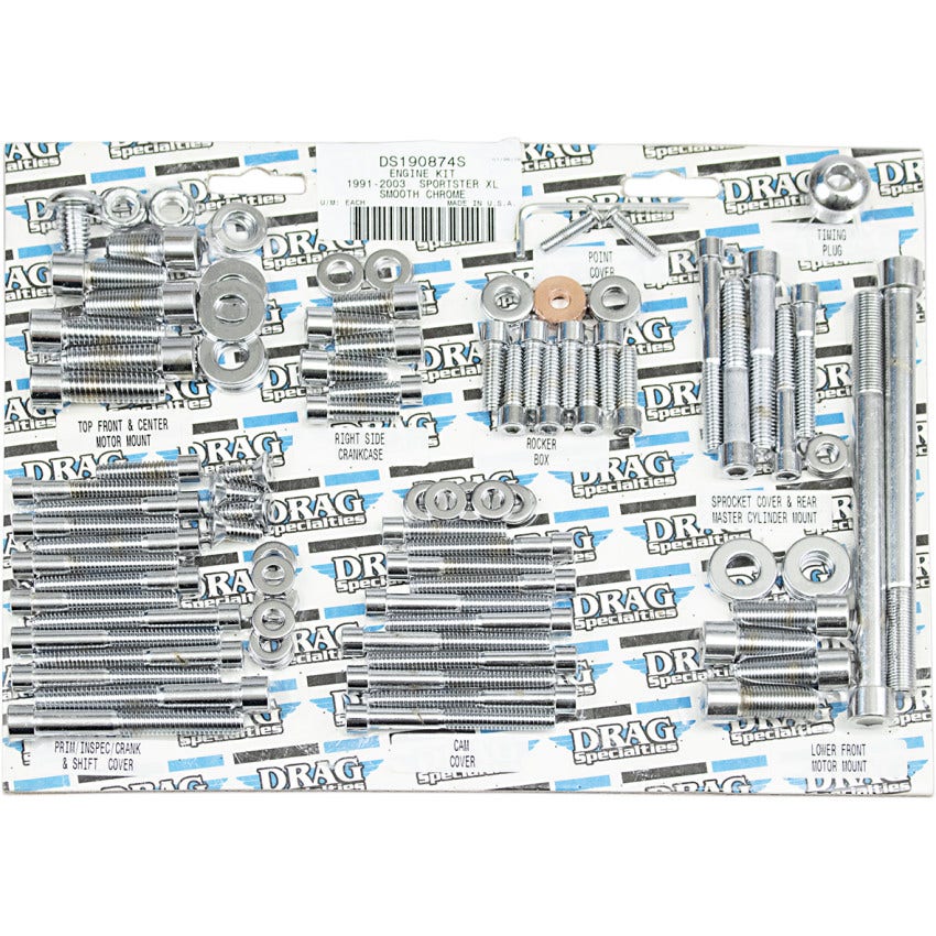 Drag Specialties Chrome Smooth Socket-Head Motor Bolt Kit 4 Harley XL Models