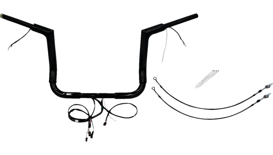 FBI Black 12" Flat Top Plug n Play EZ 1-1/2" Handlebar Kit Harley 14-15 FLH/T