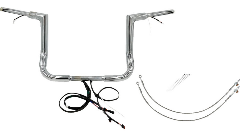 FBI Chrome 12" Flat Top Plug n Play EZ 1-1/2" Handlebar Kit Harley 14-15 FLH/T