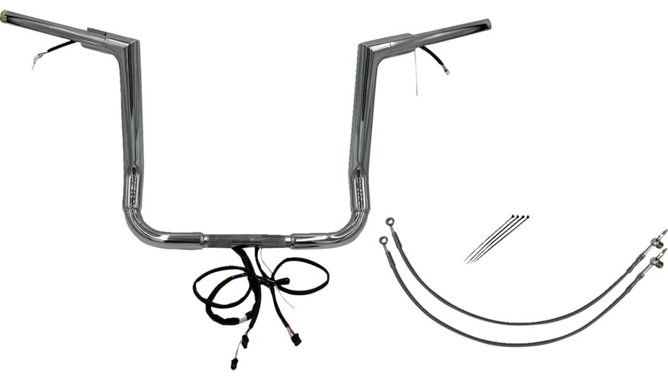 FBI Chrome 14" Flat Top Plug n Play EZ 1-1/2" Handlebar Kit Harley 14-15 FLH/T