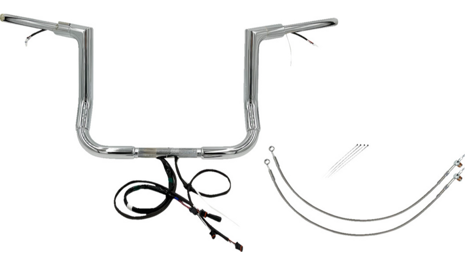 FBI Chrome 12" Flat Top Plug n Play EZ 1-1/2" Handlebar Kit Harley 16-20 FLH/T
