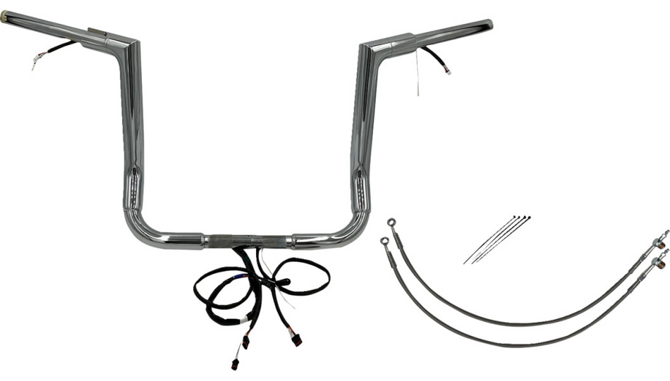 FBI Chrome 14" Flat Top Plug n Play EZ 1-1/2" Handlebar Kit Harley 16-20 FLH/T