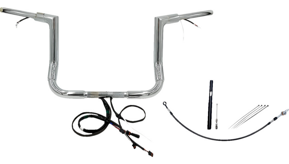 FBI Chrome 12" Flat Top Plug n Play EZ 1-1/2" Handlebar Kit Harley 21-23 FLH/T