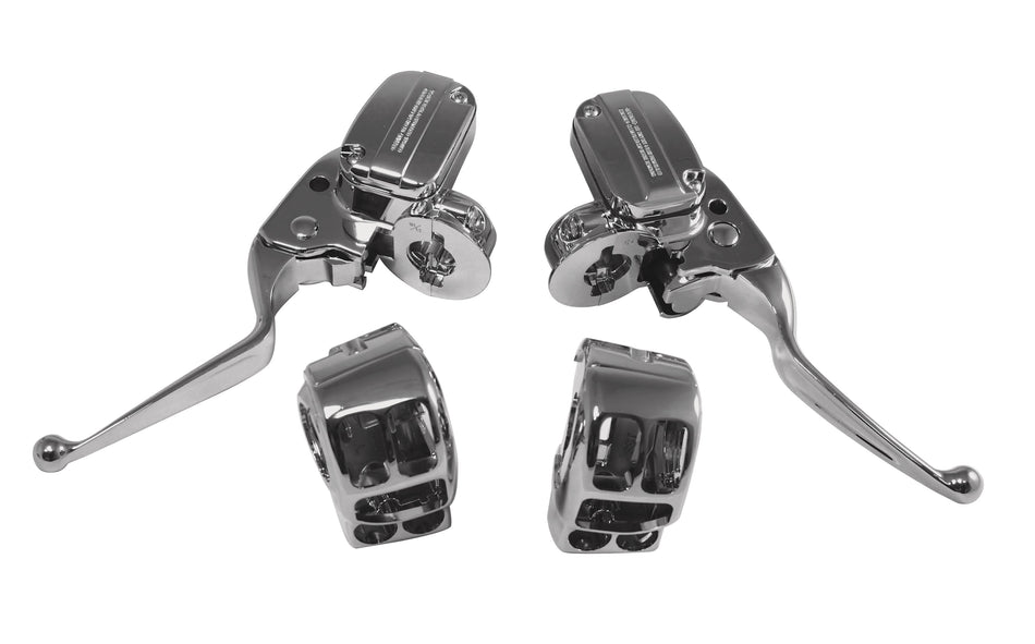 Chrome Hydraulic Brake Clutch Handlebar Control Kit Switch Housings Harley FLH 14-16