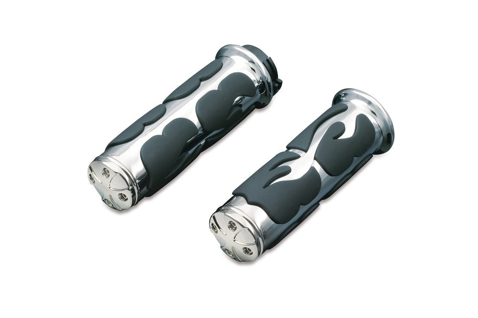 Kuryakyn Chrome ISO-Flame Grips for Harley-Davidson with Dual Cable Throttle
