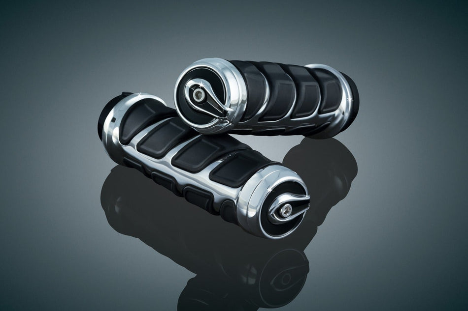 Kuryakyn Chrome & Rubber Kinetic Hand Grips Honda Suzuki Metric Models 1" Bars | 6372