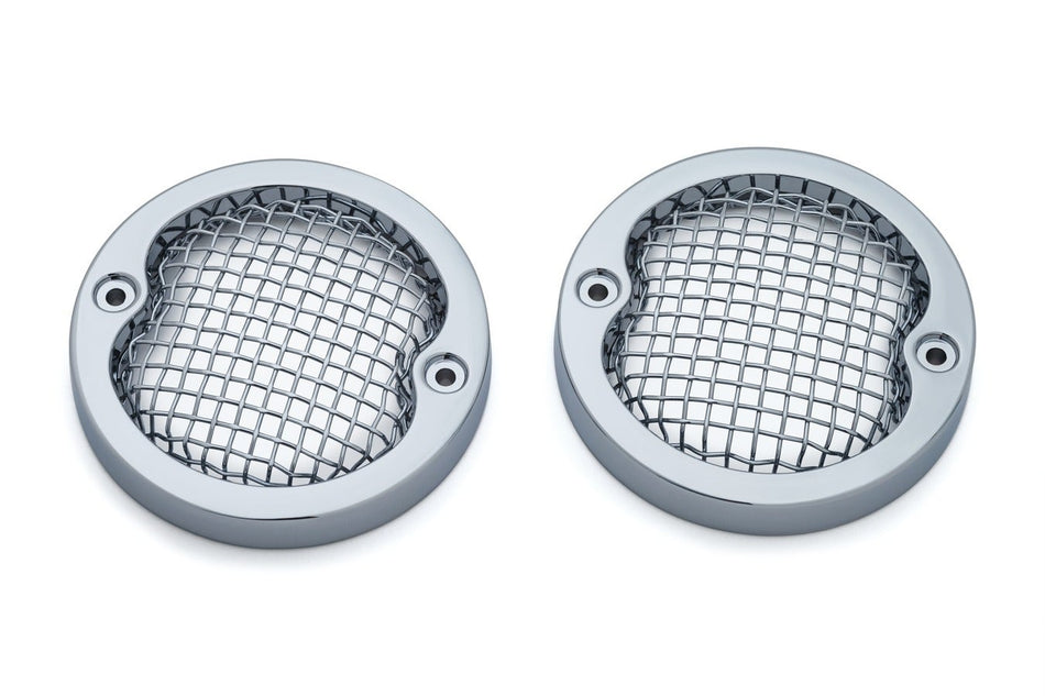 Kuryakyn Chrome Mesh Flat 3-1/4" Turn Signal Bezels Covers Harley Pancake Style