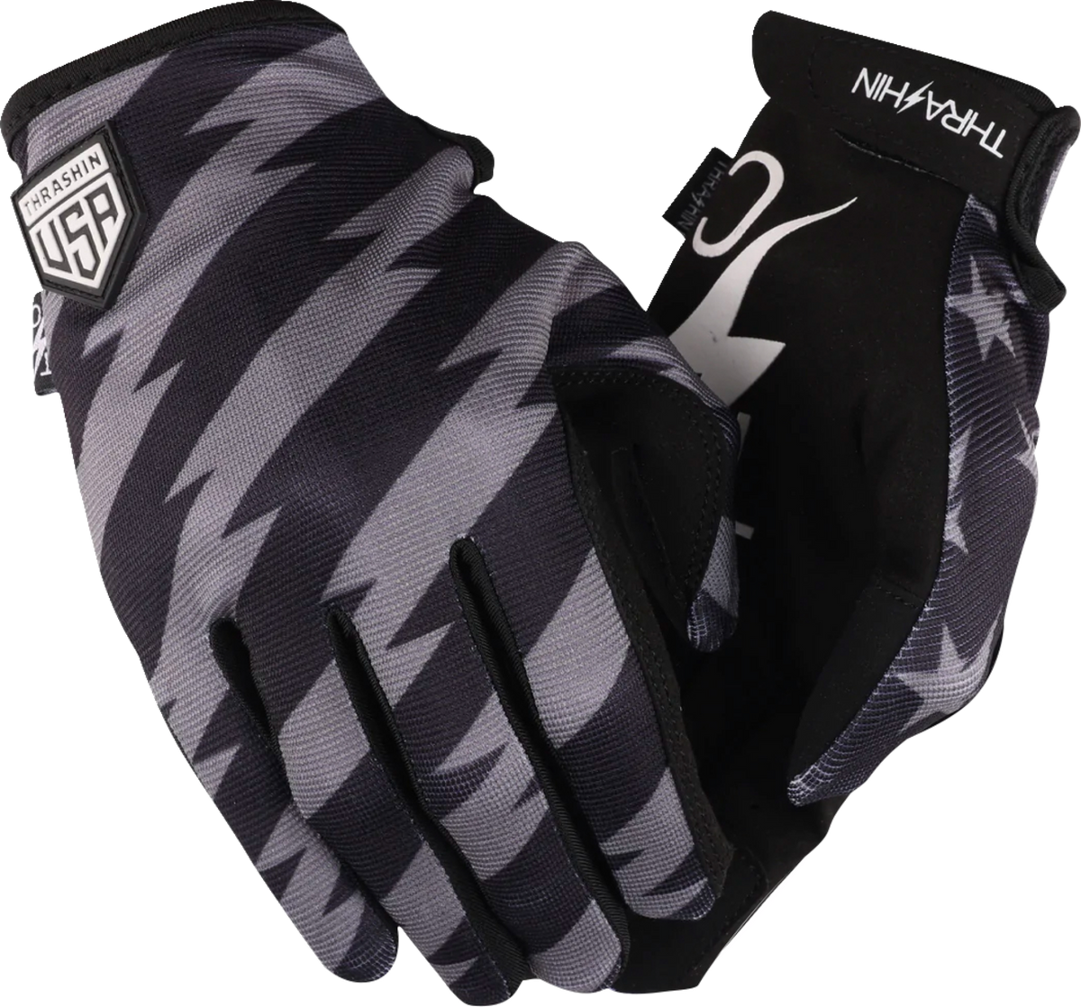 Thrashin Supply Company Stars & Bolts Stealth Black/Gray Motorcycle Gloves