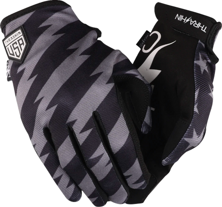 Thrashin Supply Company Stars & Bolts Stealth Black/Gray Motorcycle Gloves
