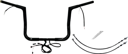 FBI Fat Baggers Wired 1-1/4" Flat Top Handlebar Kits for 14-15 FLHT/FLHX & Trike - Black / 12"