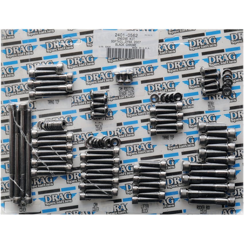 Drag Specialties Black Knurled Complete Motor Bolt Kit 4 Harley 07-17 Softail