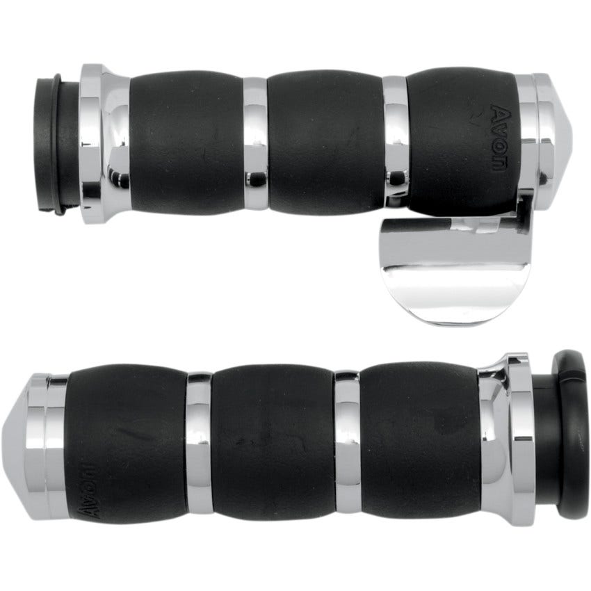 Avon Grips Velvet Air Chrome 3-Ring Grips W/Throttle Assist Harley Cable Throttle