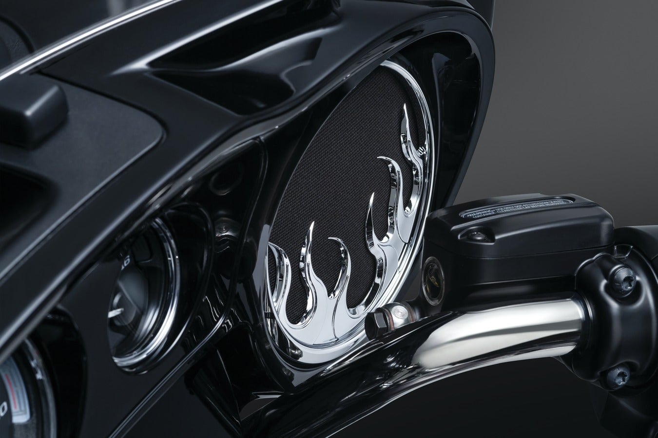 Kuryakyn Chrome Flame Front Fairing Speaker Grills for Harley FLH/T 14-17