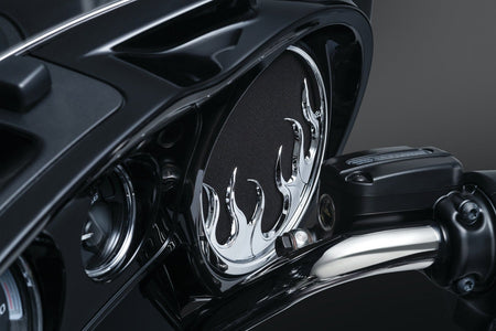 Kuryakyn Chrome Flame Front Fairing Speaker Grills for Harley FLH/T 14-17