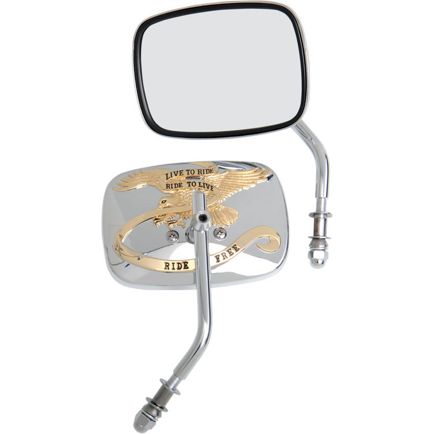 Drag Specialties Chrome/Gold Live To Ride Side View Pair Mirrors for Harley