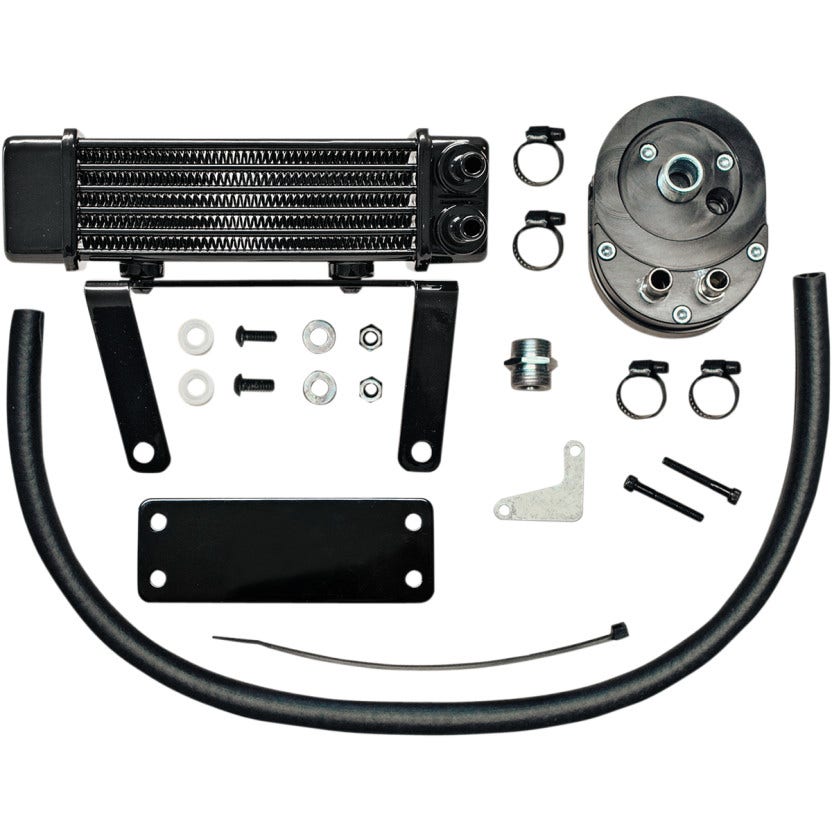 Jagg Black Horizonal Low Mount 6 Row Oil Cooler Kit Harley Softail 00-16