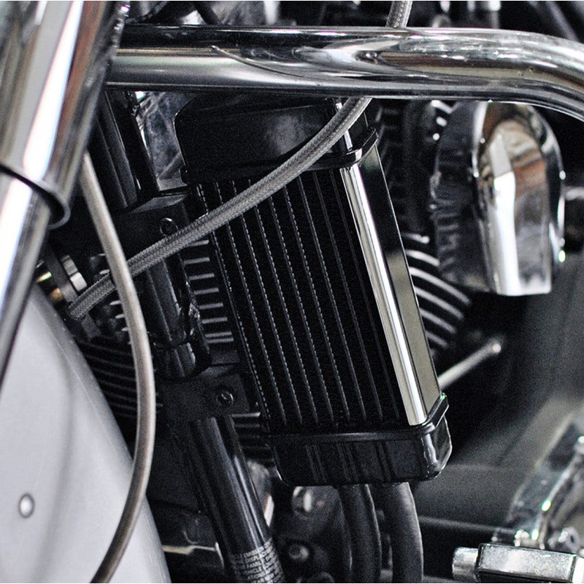 Jagg Chrome Wideline 10 Row Vertical Frame Mount Engine Oil Cooler Harley 84-16