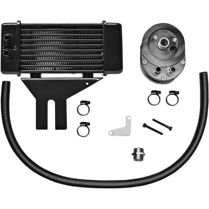 Jagg Black Horizonal Low Mount 10 Row Oil Cooler Kit Harley Dyna 91-16