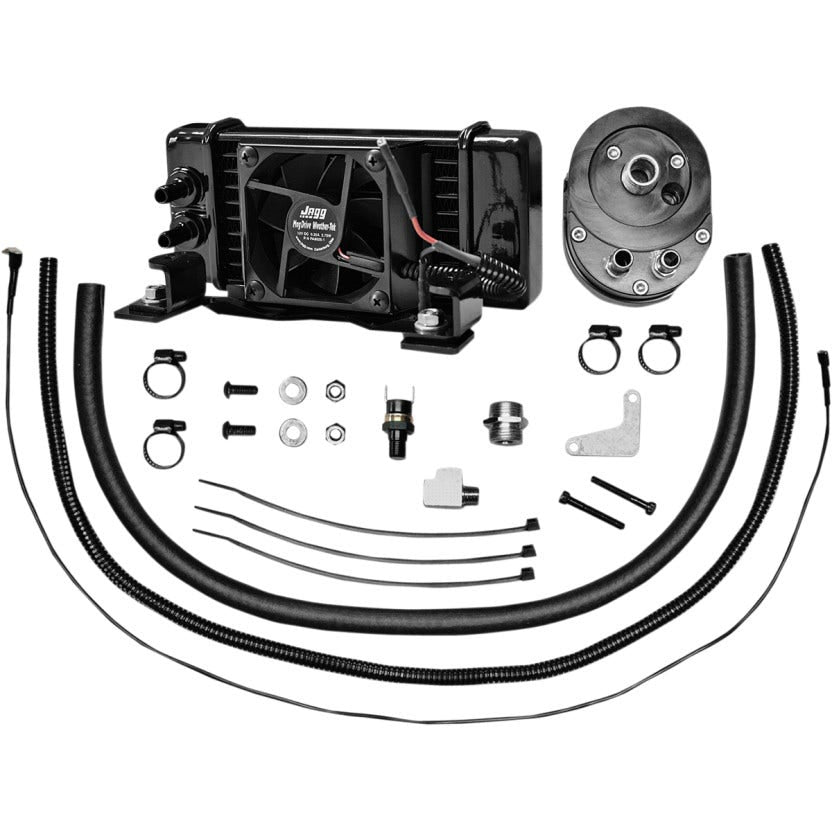 Jagg Black Horizonal Low Mount 10 Row Fan Assisted Oil Cooler Kit Harley 84-08