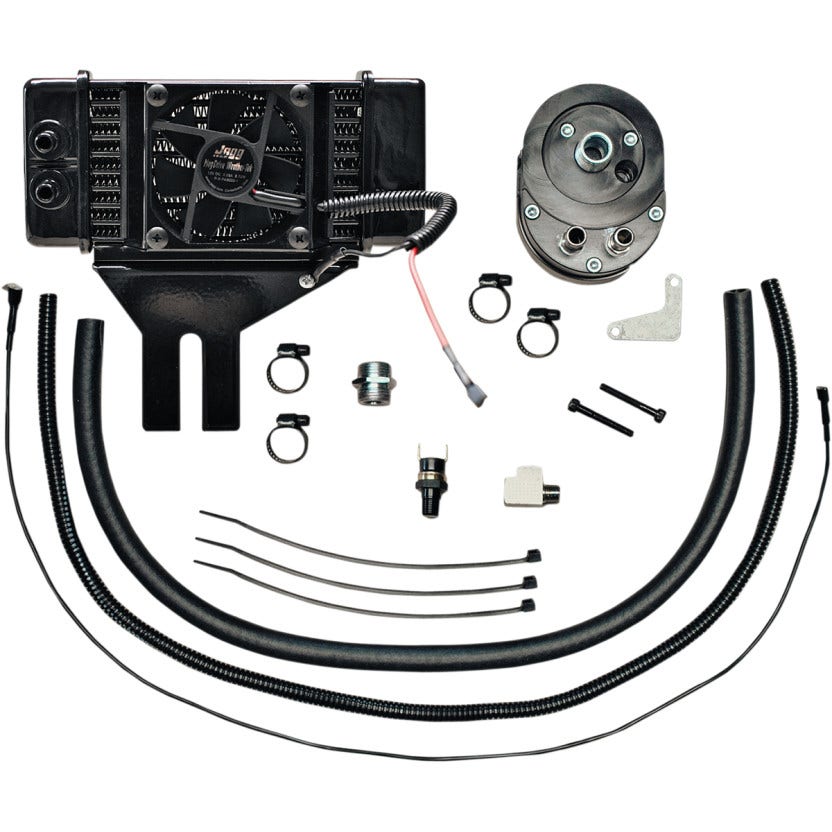 Jagg Black Horizonal Low Mount 10 Row Fan Assisted Oil Cooler Kit Harley 91-16