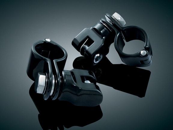 Kuryakyn 7572 Gloss Black Peg Mounts w/ 1-1/4" Magnum Quick Clamps Clevis Harley