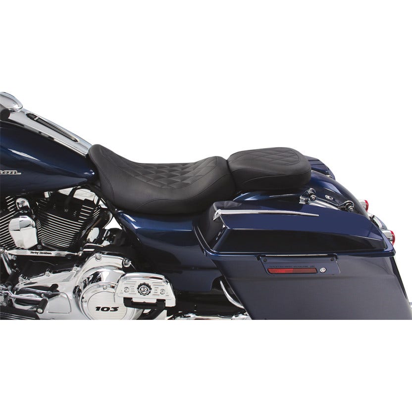 Mustang 76694 Black Diamond Stitch Wide Low Tripper Solo Seat Harley FL 08-23