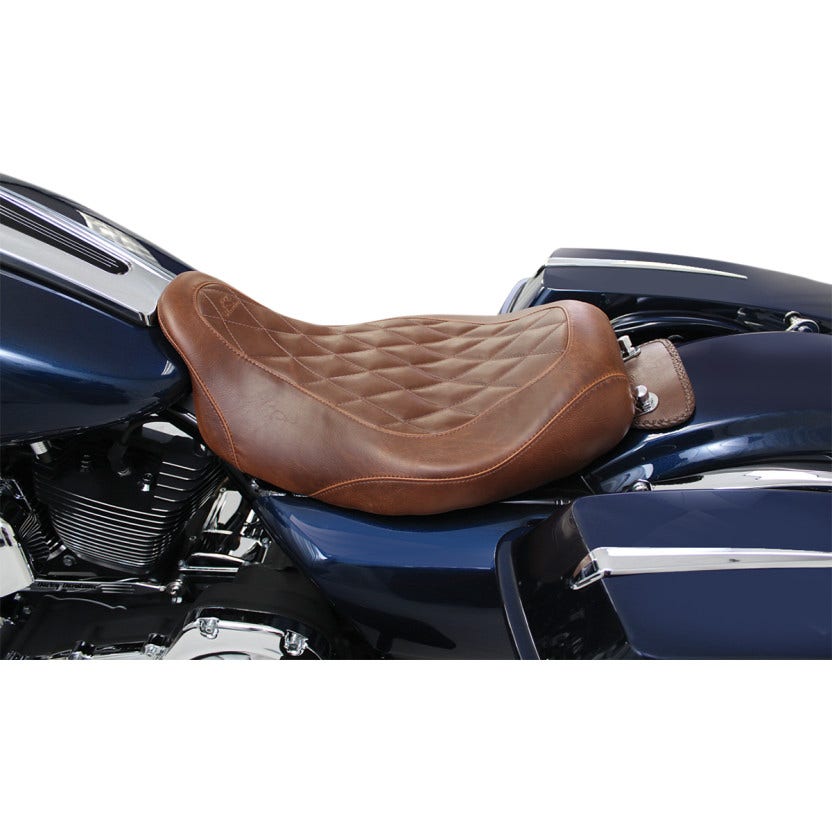 Mustang 76722 Diamond Stitch Brown Wide Low Tripper Solo Seat Harley FLH/T 08-23