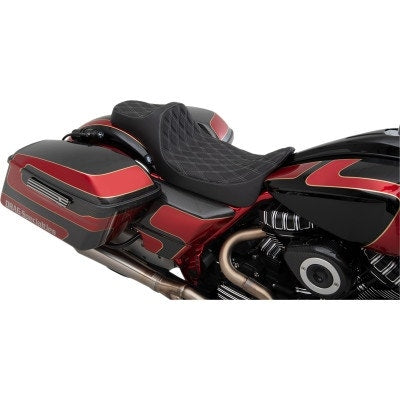 Drag Extended Reach Predator III 2-Up Seat Silver Diamond Harley FLH/T 08-Up