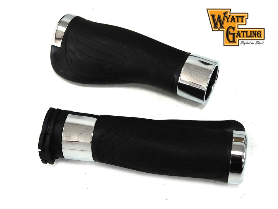 Wyatt Gatling V-Twin Donkey Black / Chrome Handlebar Grip Set - Cable Throttle