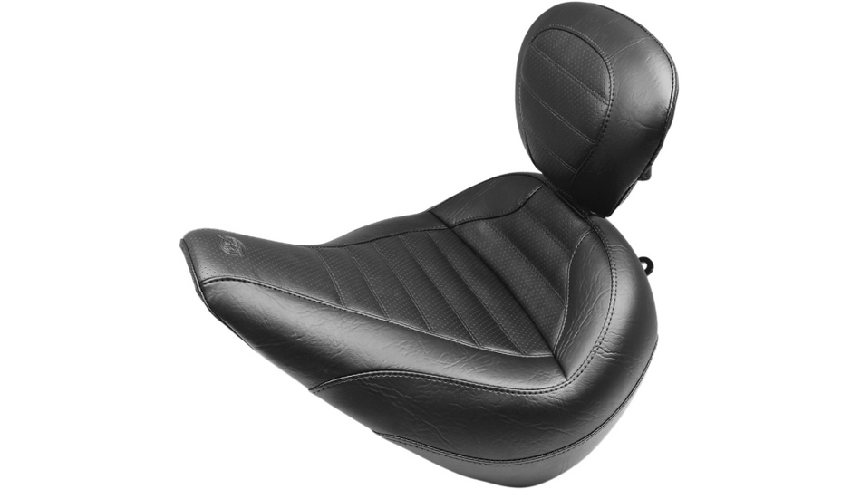 Mustang Solo Black Harley Seat W/ Backrest Tuck-N-Roll Stitch 18-23 FXBR/FXBRS