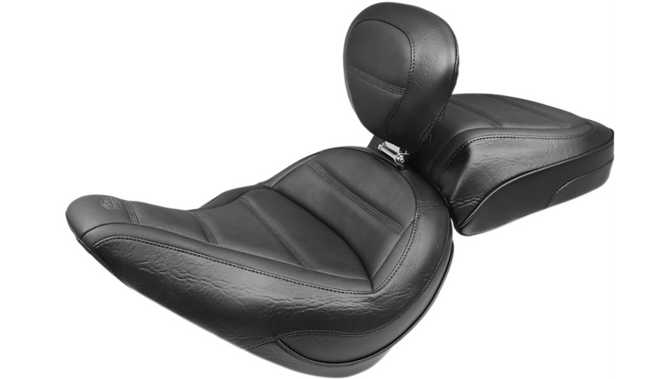 Mustang Solo Front Black Harley Seat W/ Backrest Quad Stitch 18-23 FLSL