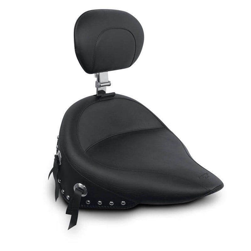 Mustang 79120 Seat Wide Chrome Studded Solo Seat w/ Backrest Harley 00-05 FXST 00-07