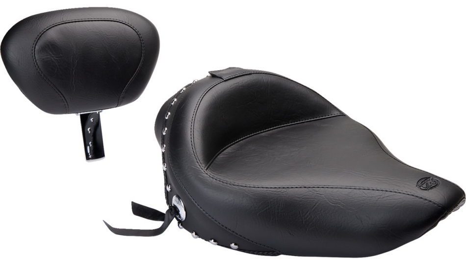 Mustang Wide Studded Solo Seat 15" W W/Backrest 4 Harley 04-21 XL W/3.3 Gal Tank