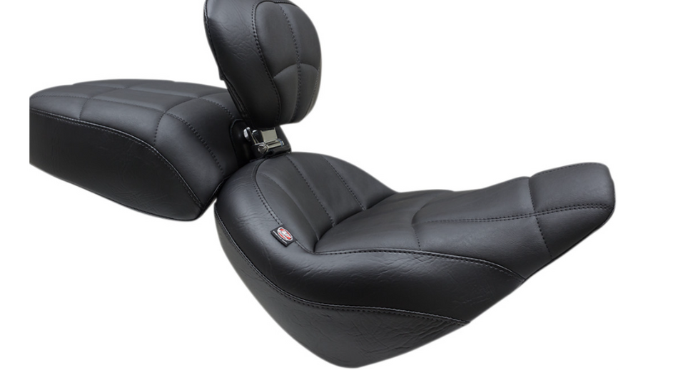 Mustang Solo Front Black Harley Seat W/ Backrest Cube Stitch 18-23 FXBB/FXBBS