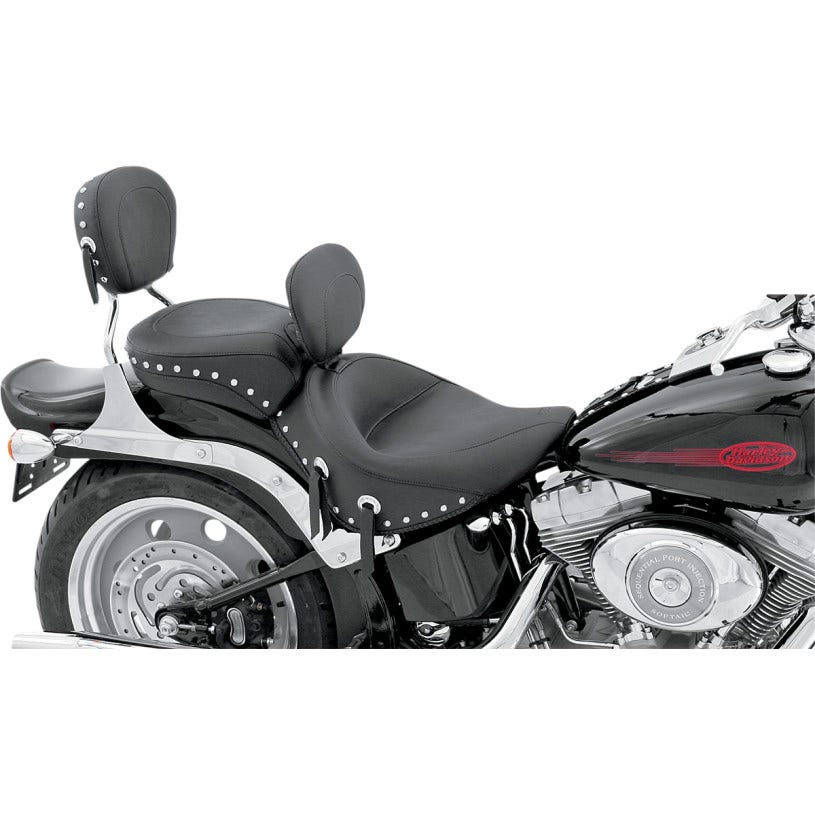Mustang 79532 Wide Chrome Studded Solo Seat w/ Backrest Harley 06-10 FX 07 FLSTF