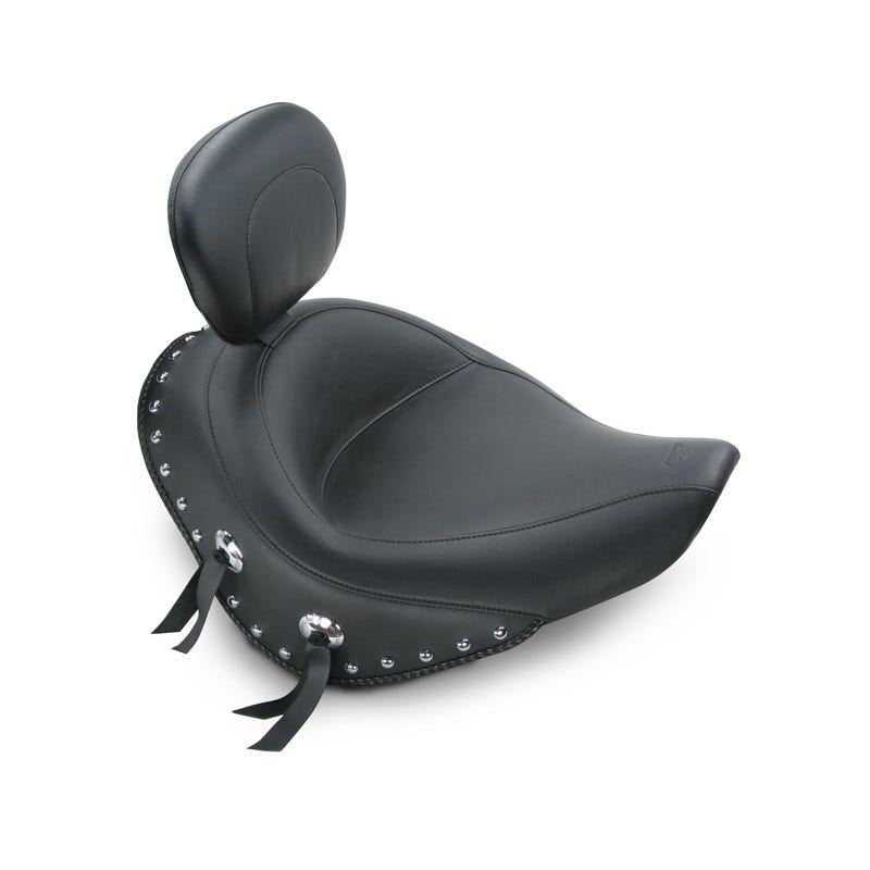 Mustang 79532 Wide Chrome Studded Solo Seat w/ Backrest Harley 06-10 FX 07 FLSTF