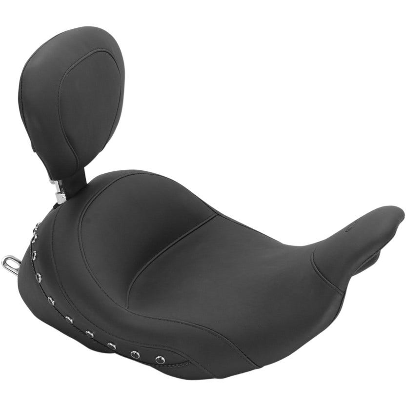 Mustang 79912 Black Studded Lowdown Solo Seat w/ Driver Backrest Harley FL 08-23