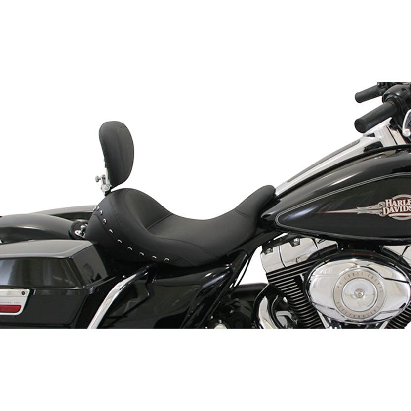 Mustang 79912 Black Studded Lowdown Solo Seat w/ Driver Backrest Harley FL 08-23