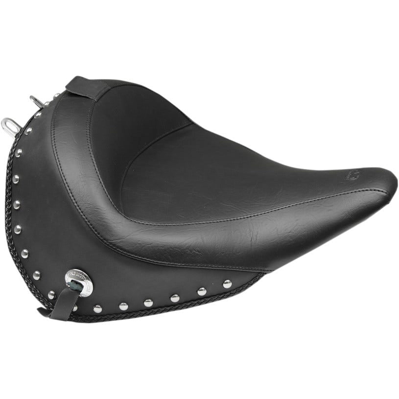 Mustang 79915 Wide Chrome Studded Solo Seat w/ Backrest Harley Heritage FLSTC 16-17