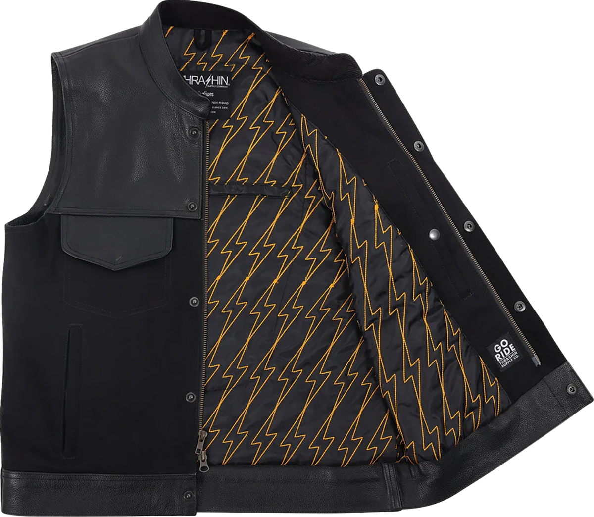 Thrashin Supply Co. Kanan Leather/Denim Riding Vest - Black