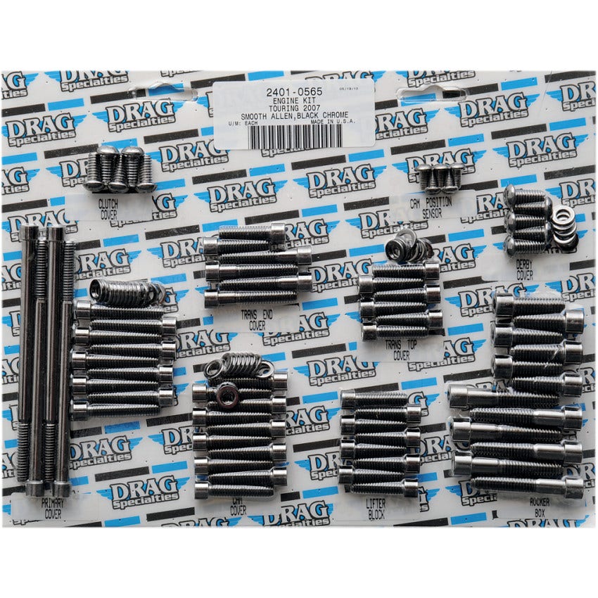 Drag Specialties Black Smooth Complete Motor Bolt Kit 4 Harley 07-16 Touring