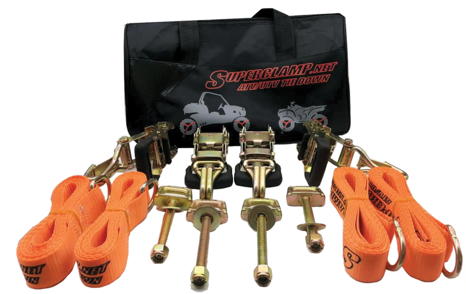 Superclamp ATV UTV Strap Kit 9000 Tie Downs 4 Straps 4 Hooks 1300lb Each