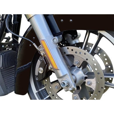 Custom Dynamics LED Front Fork Lightz Amber Lens Chrome Harley FLH/T 14-Up