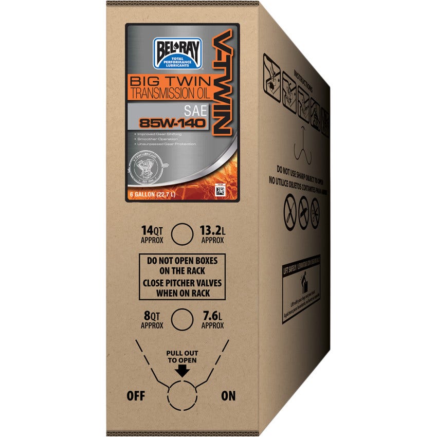 Bel-Ray 6-Gal V-Twin 85W-140 Synthetic 4-Stroke Transmission Oil Bag In Box Harley