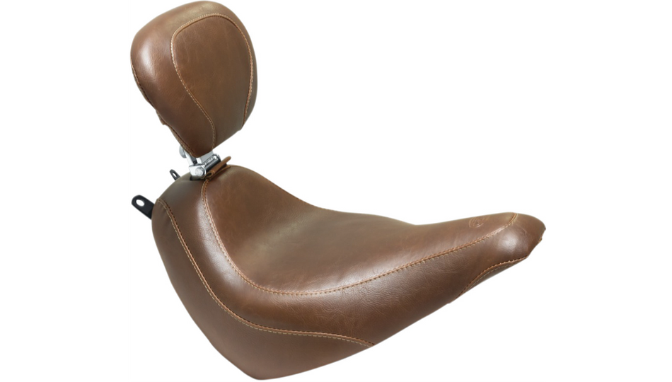 Mustang Wide Tripper Solo Brown Vintage Harley Seat W/Backrest 18-23 FLDE/FLHC/FLHCS