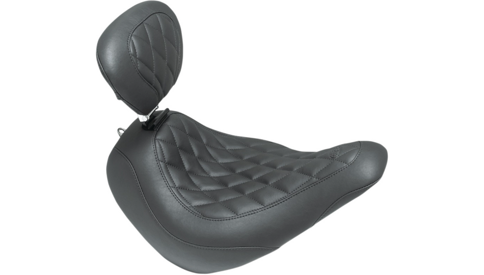 Mustang Wide Tripper Solo Black Diamond Stitch Harley Seat W/Backrest 18-23 FLSB/FXLR/FXLRS