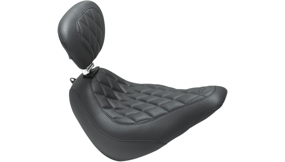 Mustang Wide Tripper Solo Black Diamond Stitch Harley Seat W/Backrest 18-23 FLSL